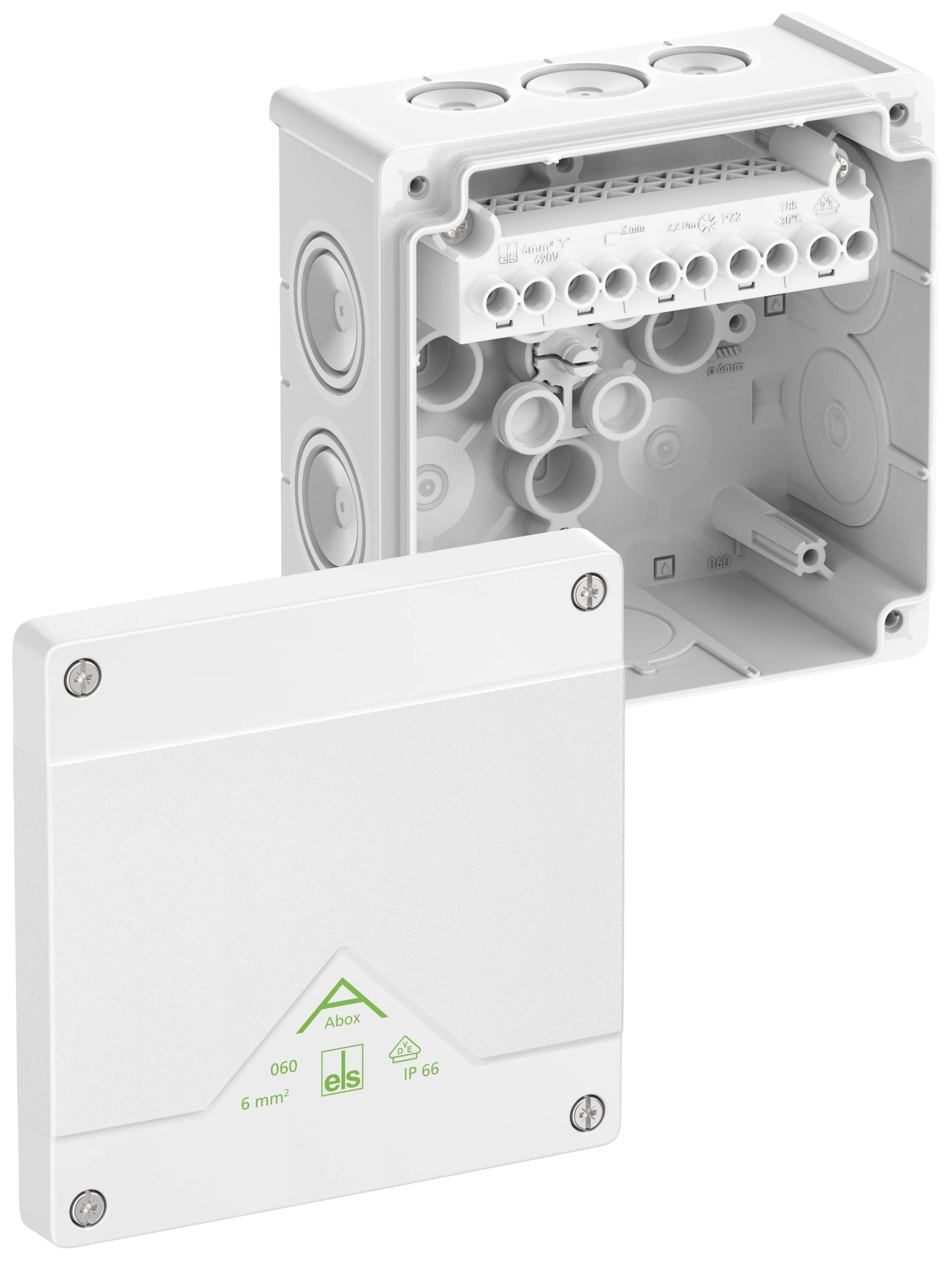 Spelsberg Abox 060-6²/w Aftakkast (l x b x h) 127 x 127 x 70 mm Wit IP66 1 stuk(s)