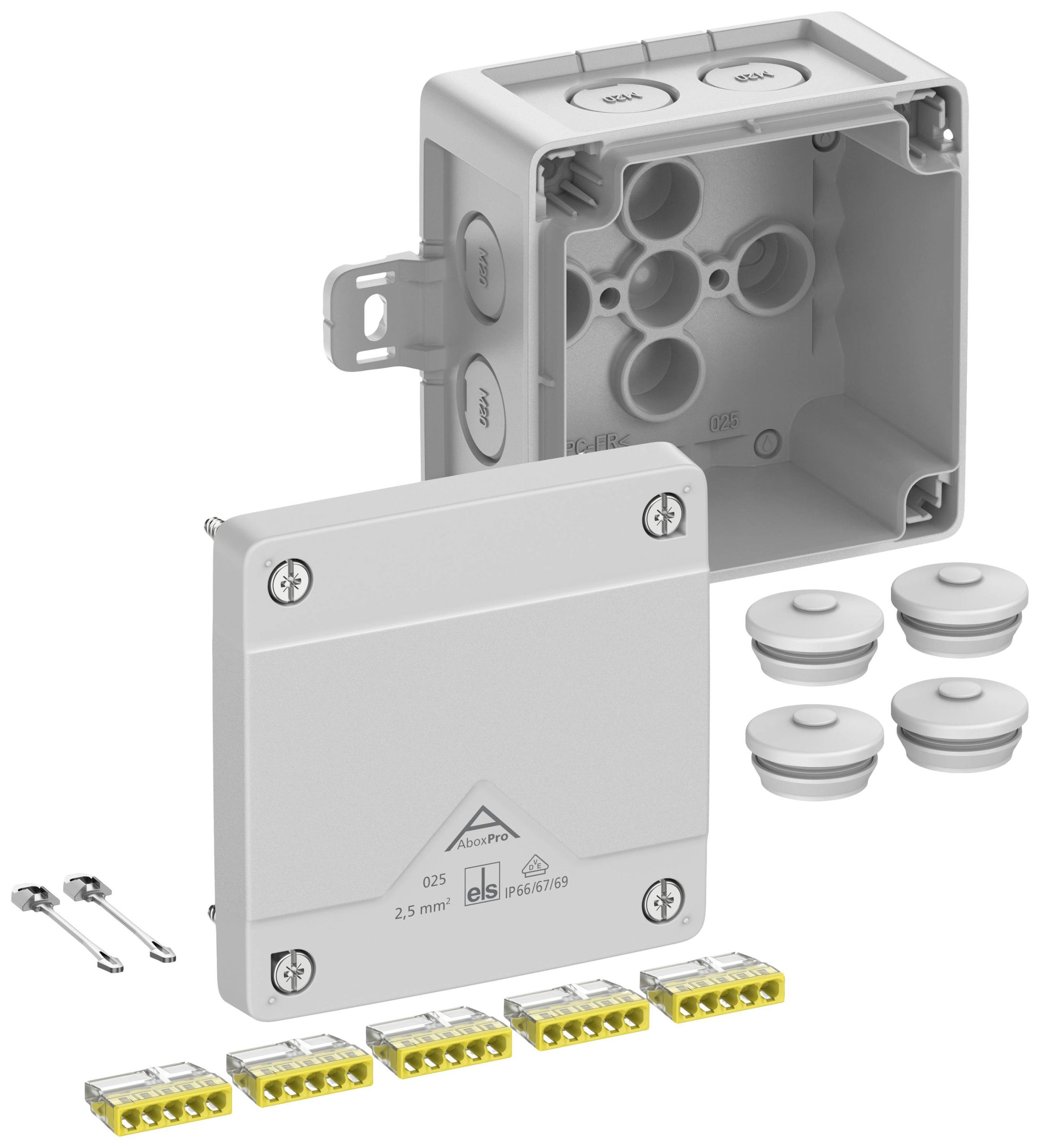 Spelsberg Abox Pro 025 AB-2,5² Aftakkast (l x b x h) 92 x 92 x 60 mm Grijs IP66, IP67, IP69 1 stuk(s)