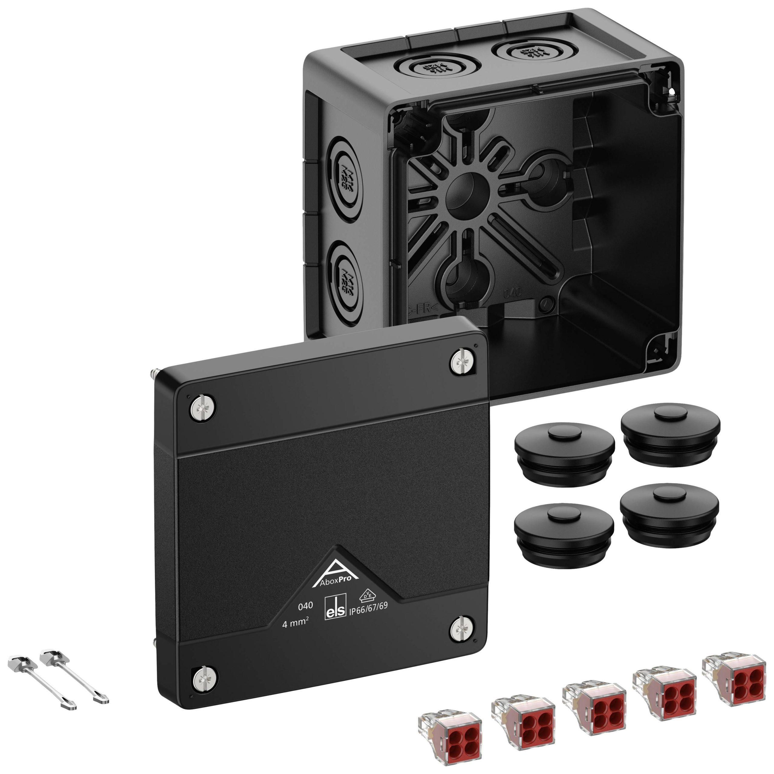 Spelsberg Abox Pro 040-4²/sw Aftakkast (l x b x h) 102 x 102 x 70 mm Zwart IP66, IP67, IP69 1 stuk(s)