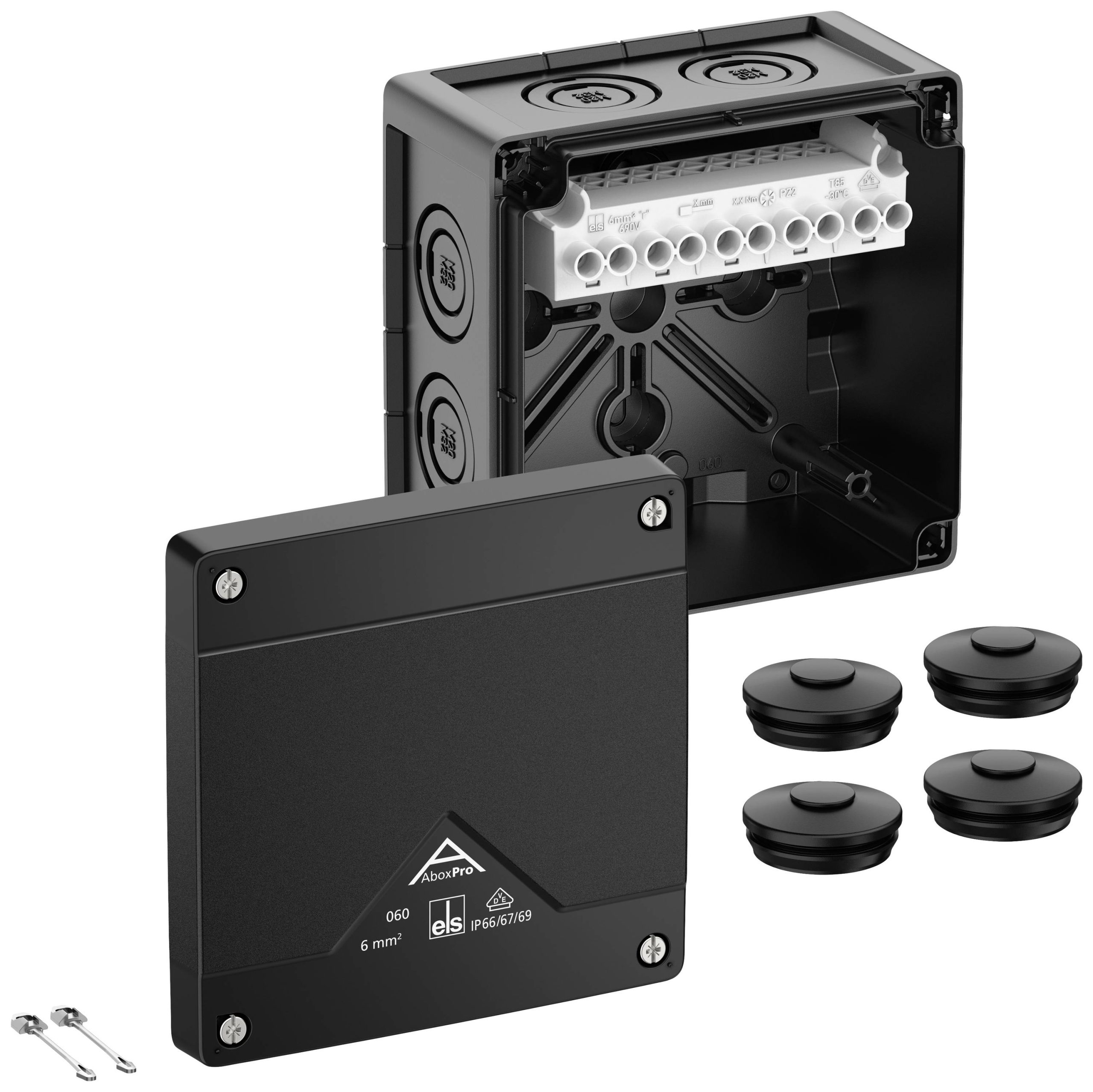 Spelsberg Abox Pro 060-6²/sw Aftakkast (l x b x h) 127 x 127 x 75 mm Zwart IP66, IP67, IP69 1 stuk(s)