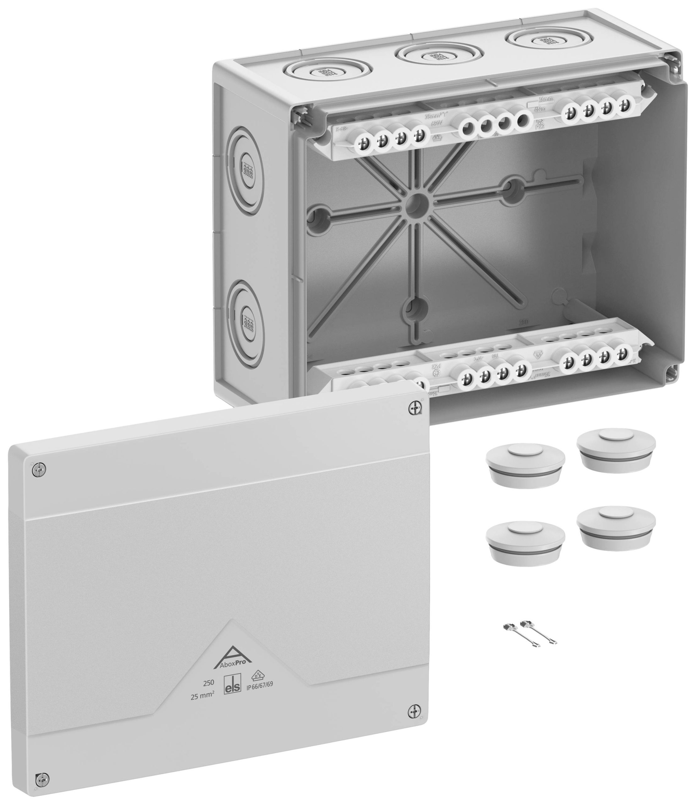 Spelsberg Abox Pro 250-25² Aftakkast (l x b x h) 202 x 252 x 120 mm Grijs IP66, IP67, IP69 1 stuk(s)