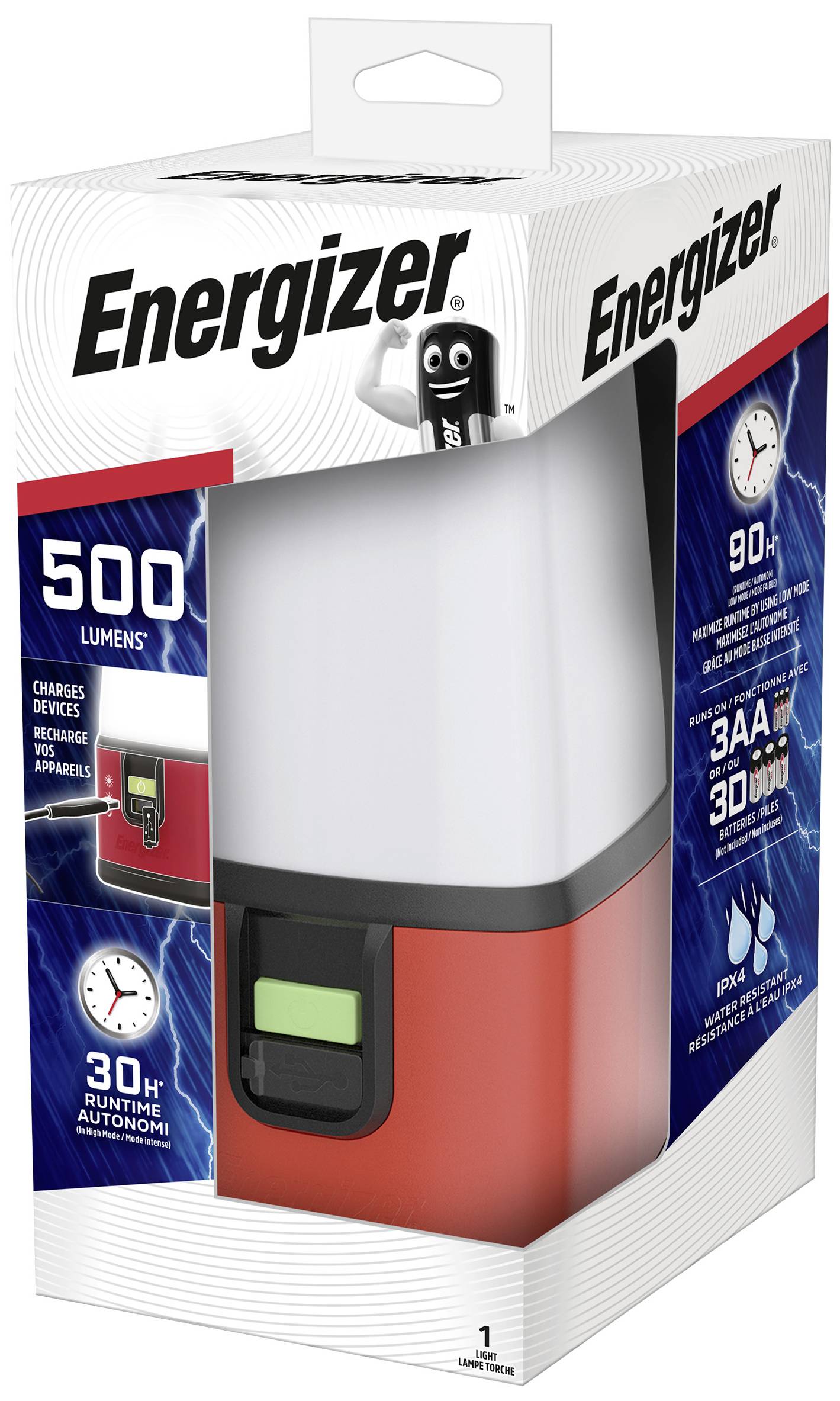 Energizer E304157700 360° Camping Campinglantaarn LED 500 lm werkt op batterijen Rood/zwart