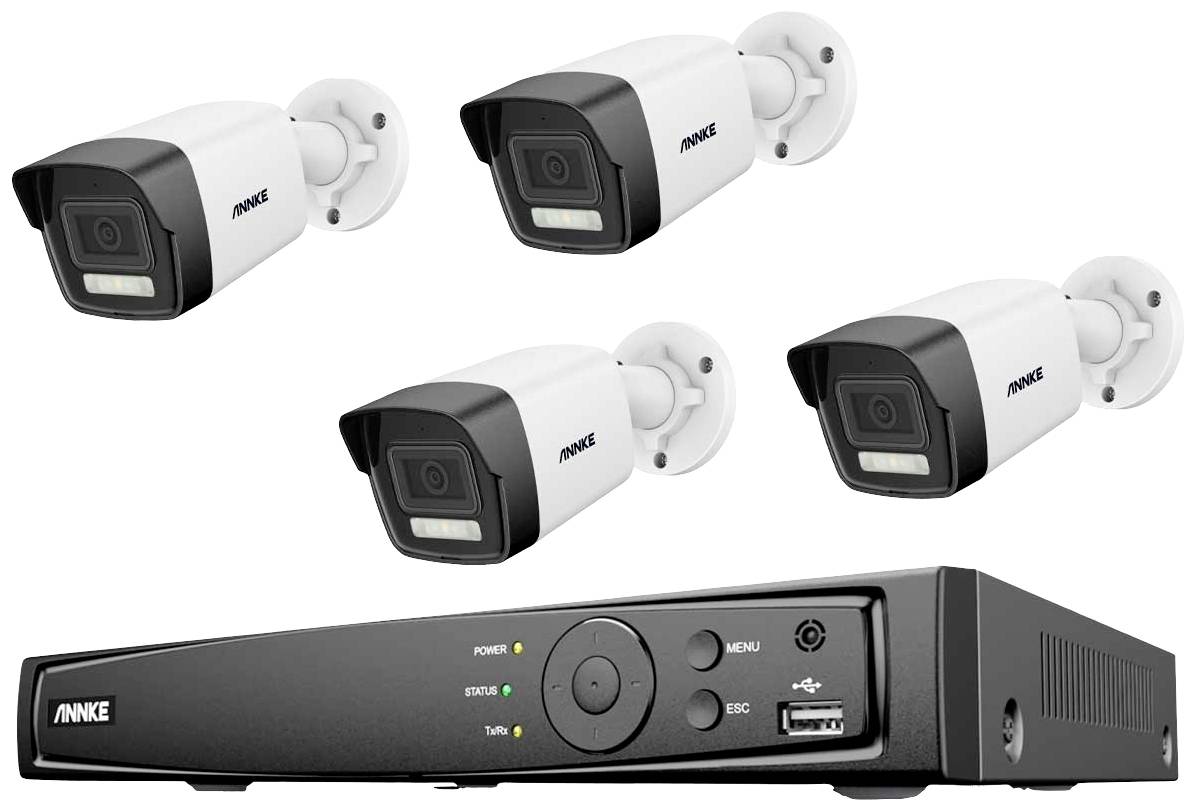 Annke N48PAW+I91DD*4+2T IP-Bewakingscameraset LAN 8-kanaals Met 4 camera's 4096 x 3072 Pixel