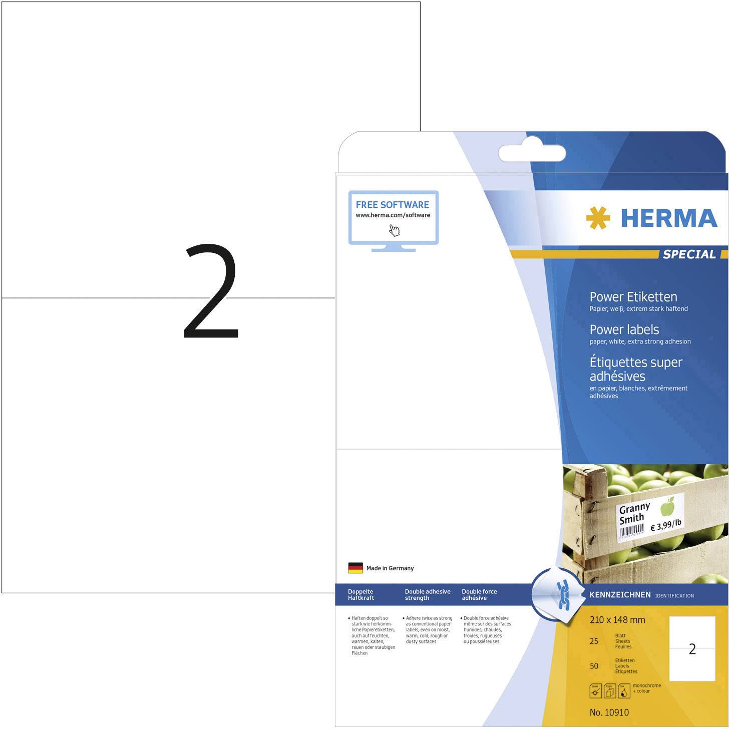 Herma 10910 Zelfklevende etiketten 210 x 148 mm Papier Wit 50 stuk(s) Permanent hechtend Inkjet, Laser (zwart/wit), Lase