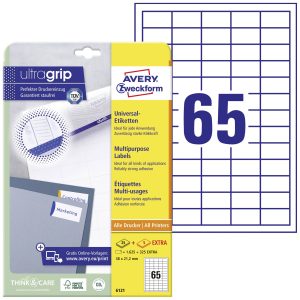 Avery-Zweckform 6121 Universele etiketten 38 x 21.2 mm Papier Wit 1950 stuk(s) Permanent hechtend Inkjet, Laser (zwart/w