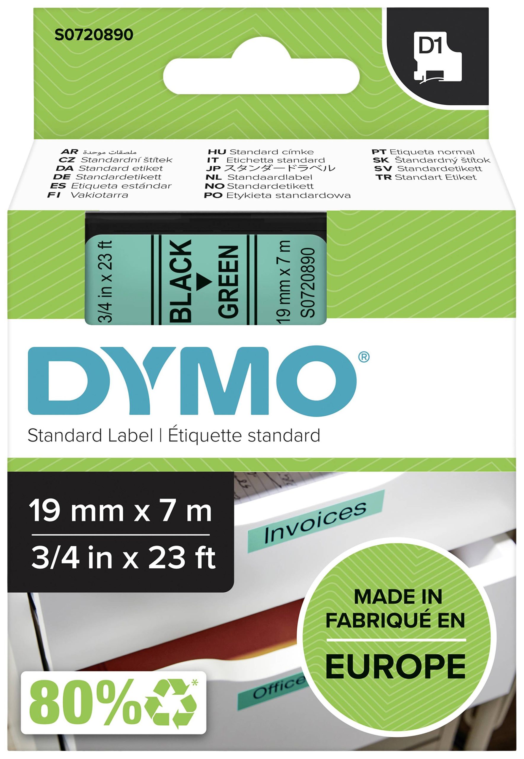 Labeltape DYMO D1 45809 Polyester Tapekleur: Groen Tekstkleur:Zwart 19 mm 7 m