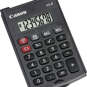 Canon AS-8 Zakrekenmachine Donkergrijs Aantal displayposities: 8 werkt op batterijen (b x h x d) 60 x 11.4 x 97 mm Canon AS-8 Zakrekenmachine Donkergrijs Aantal displayposities: 8 werkt op batterijen (b x h x d) 60 x 11.4 x 97 mm