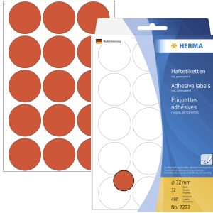 Herma 2272 Etiketten Ø 32 mm Papier Rood 480 stuk(s) Permanent hechtend Etiketten voor markeringspunten Herma 2272 Etiketten Ø 32 mm Papier Rood 480 stuk(s) Permanent hechtend Etiketten voor markeringspunten