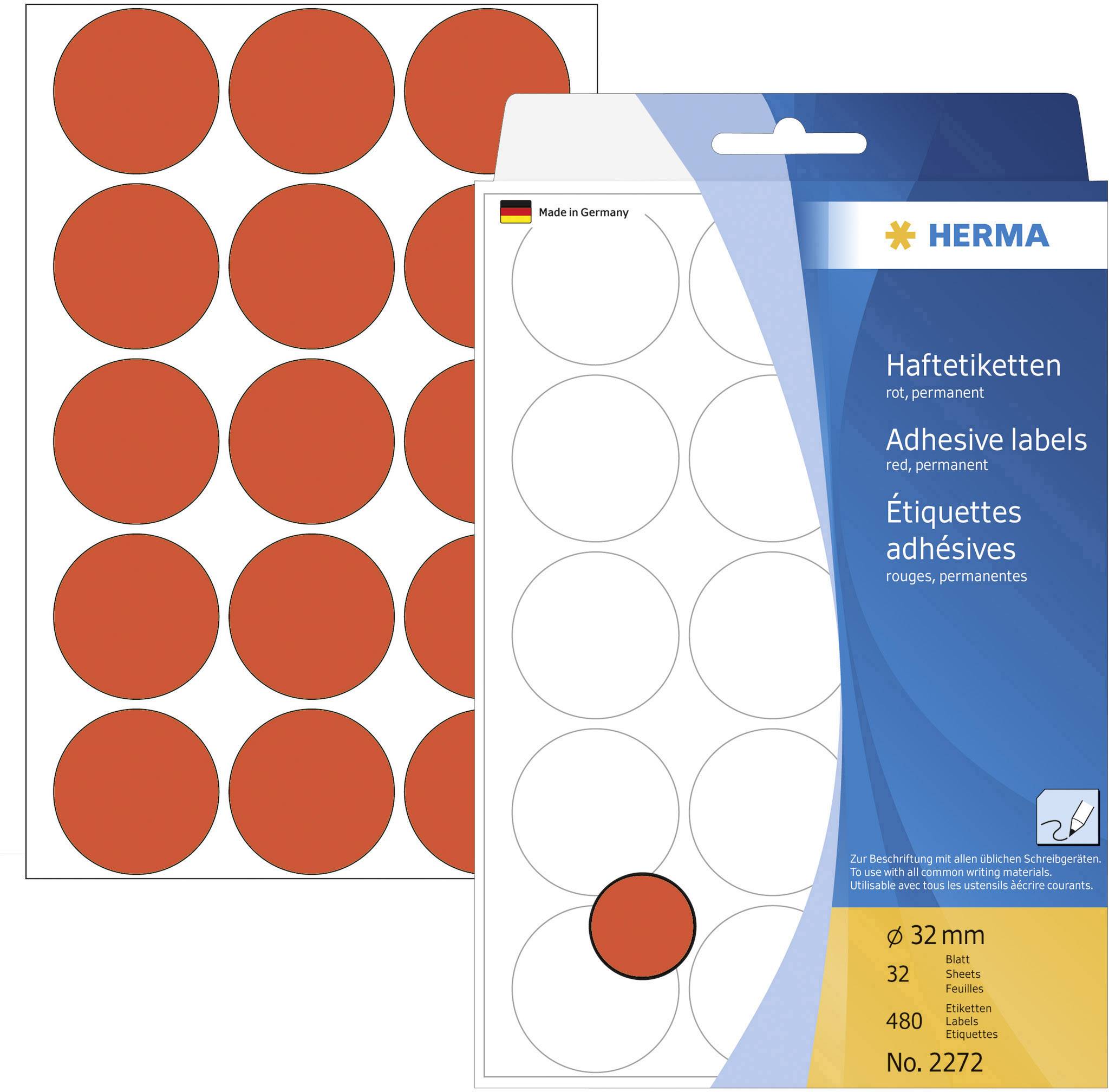 Herma 2272 Etiketten Ø 32 mm Papier Rood 480 stuk(s) Permanent hechtend Etiketten voor markeringspunten