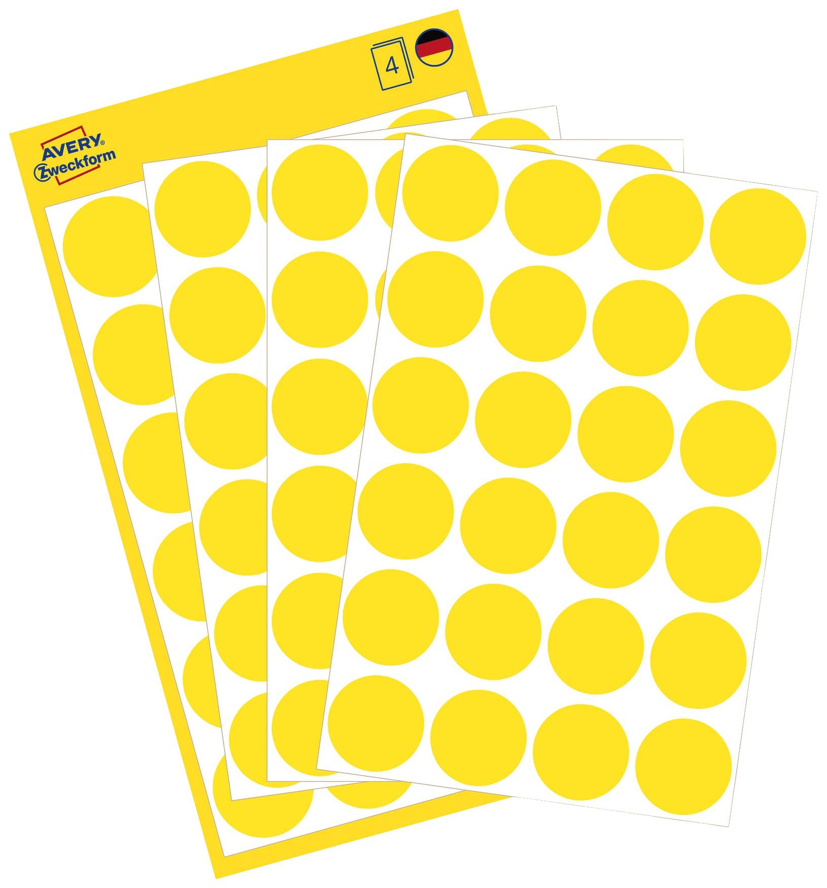 Avery-Zweckform 3007 Etiketten voor markeringspunten Ø 18 mm Geel 96 stuk(s) Permanent hechtend Papier