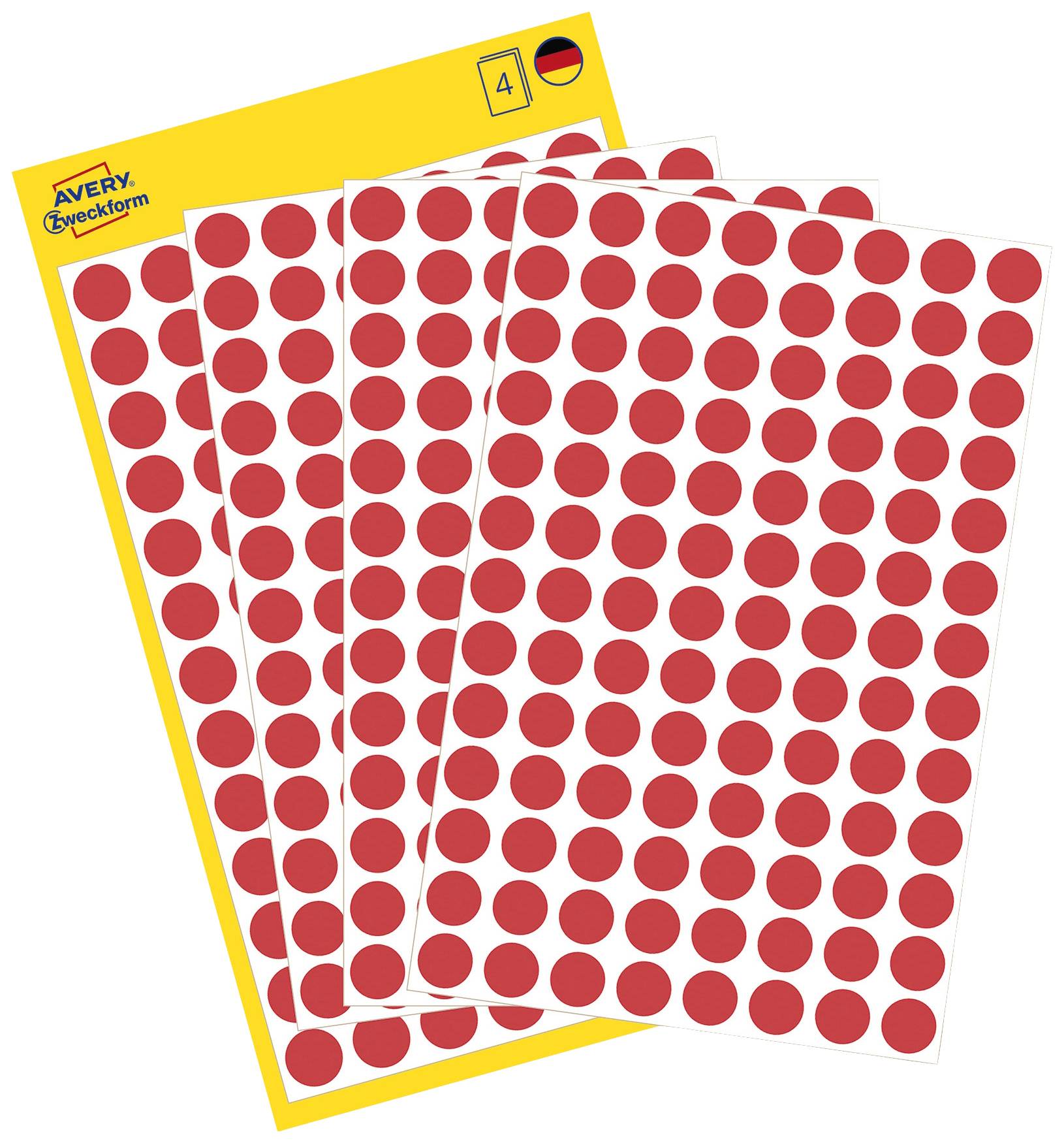 Avery-Zweckform 3010 Etiketten Ø 8 mm Papier Rood 416 stuk(s) Permanent hechtend Etiketten voor markeringspunten
