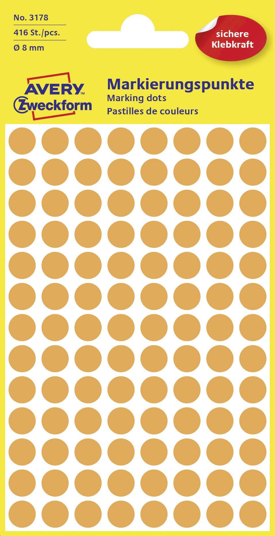 Avery-Zweckform 3178 Etiketten Ø 8 mm Papier Feloranje 416 stuk(s) Permanent hechtend Etiketten voor markeringspunten
