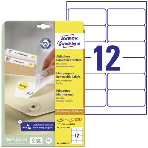 Avery-Zweckform L4743REV-25 Universele etiketten 99.1 x 42.3 mm Papier Wit 360 stuk(s) Weer verwijderbaar Inkjet, Laser Avery-Zweckform L4743REV-25 Universele etiketten 99.1 x 42.3 mm Papier Wit 360 stuk(s) Weer verwijderbaar Inkjet, Laser