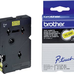Brother TC-691 Labeltape Kunststof Tapekleur: Geel Tekstkleur: Zwart 9 mm 7.7 m Brother TC-691 Labeltape Kunststof Tapekleur: Geel Tekstkleur: Zwart 9 mm 7.7 m