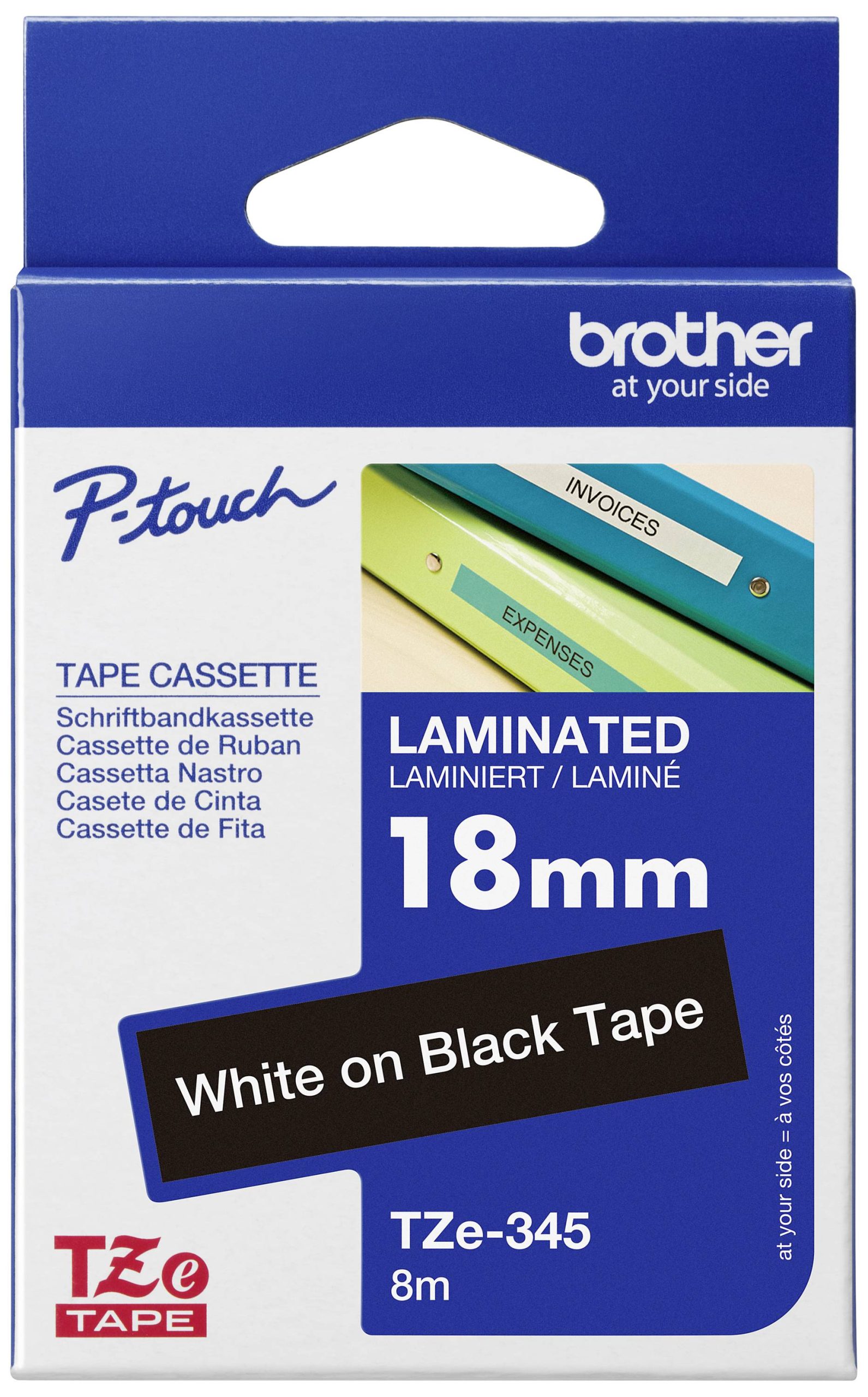 Labeltape Brother TZe, TZ TZe-345 PET Tapekleur: Zwart Tekstkleur:Wit 18 mm 8 m