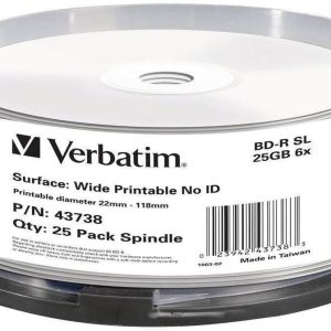 Verbatim 43738 Blu-ray BD-R disc 25 GB 25 stuk(s) Spindel Bedrukbaar