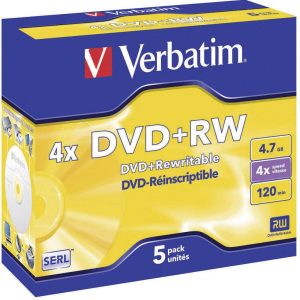 Verbatim 43229 DVD+RW disc 4.7 GB 5 stuk(s) Jewelcase Herschrijfbaar, Mat zilver oppervlak