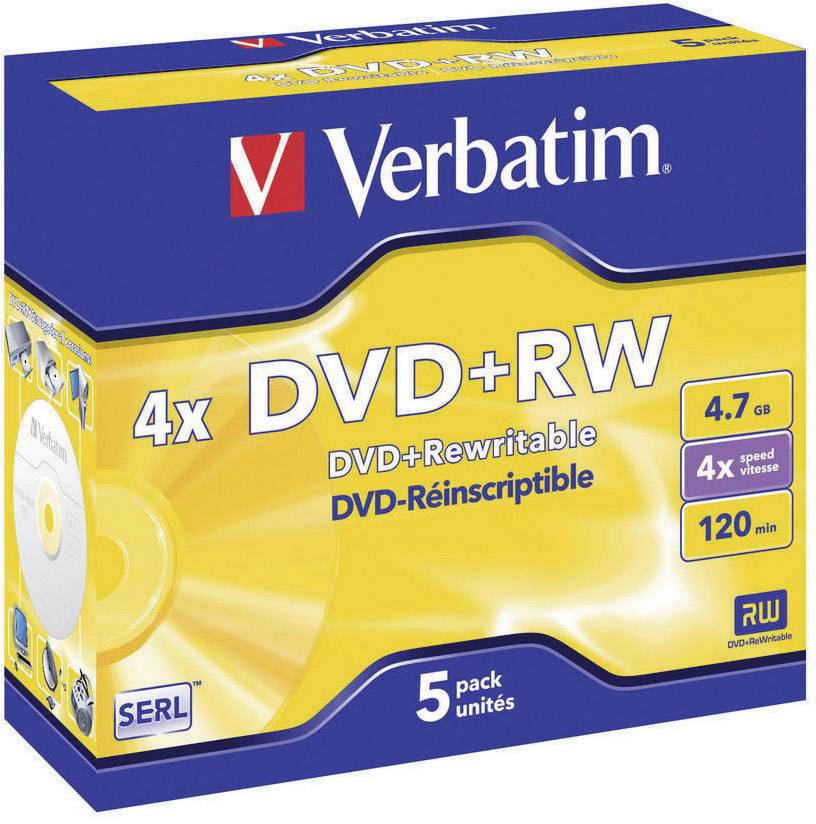 Verbatim 43229 DVD+RW disc 4.7 GB 5 stuk(s) Jewelcase Herschrijfbaar, Mat zilver oppervlak