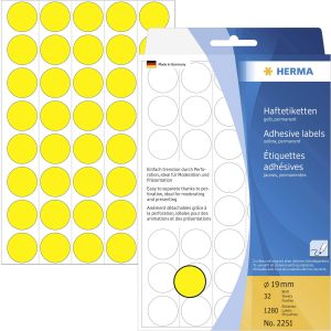 Herma 2251 Etiketten voor markeringspunten Ø 19 mm Geel 1280 stuk(s) Permanent hechtend Papier Herma 2251 Etiketten voor markeringspunten Ø 19 mm Geel 1280 stuk(s) Permanent hechtend Papier
