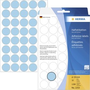 Herma 2253 Etiketten voor markeringspunten Ø 19 mm Blauw 1280 stuk(s) Permanent hechtend Papier Herma 2253 Etiketten voor markeringspunten Ø 19 mm Blauw 1280 stuk(s) Permanent hechtend Papier