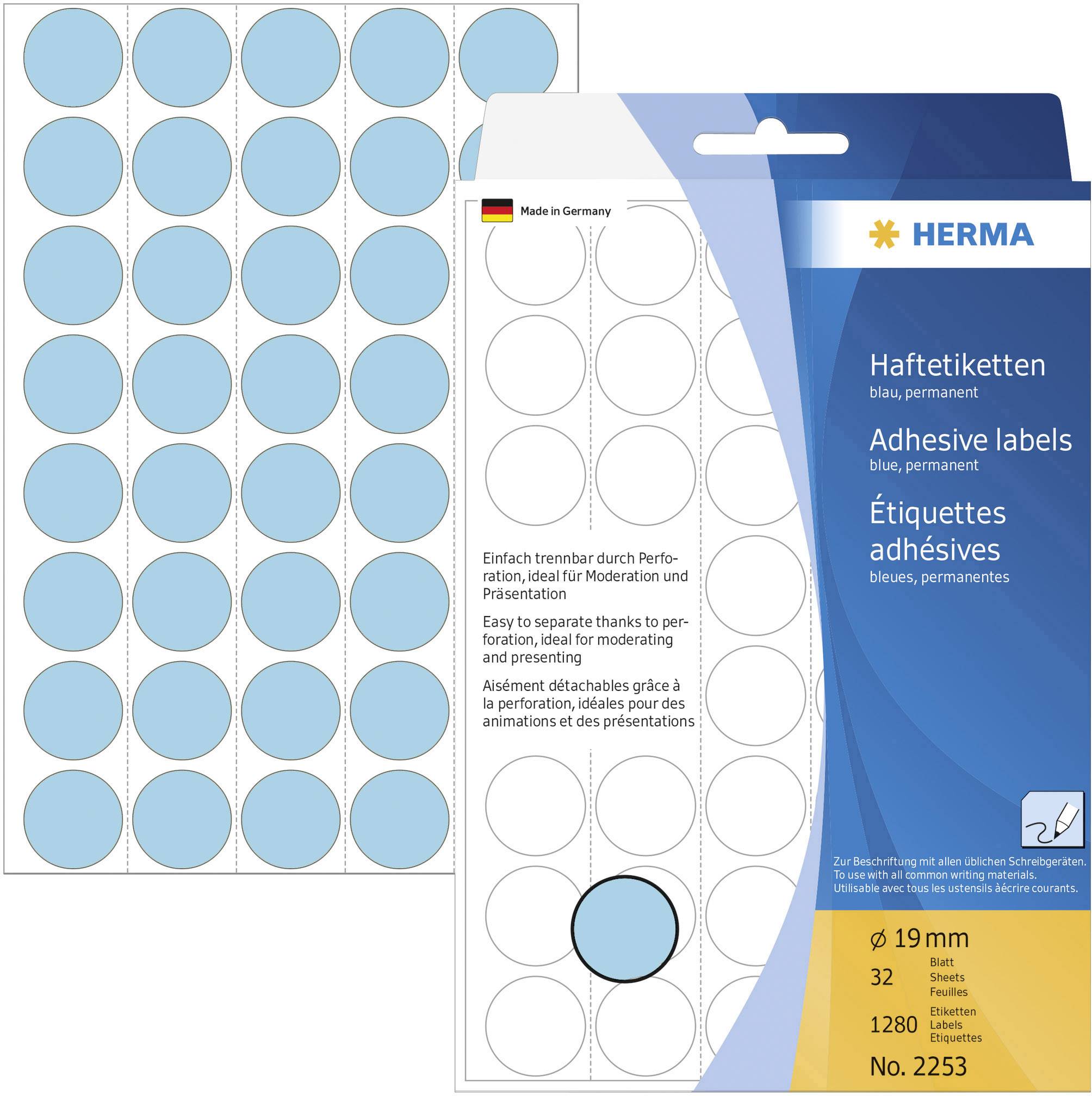 Herma 2253 Etiketten voor markeringspunten Ø 19 mm Blauw 1280 stuk(s) Permanent hechtend Papier