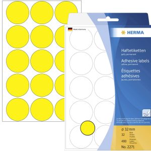 Herma 2271 Etiketten voor markeringspunten Ø 32 mm Geel 480 stuk(s) Permanent hechtend Papier Herma 2271 Etiketten voor markeringspunten Ø 32 mm Geel 480 stuk(s) Permanent hechtend Papier