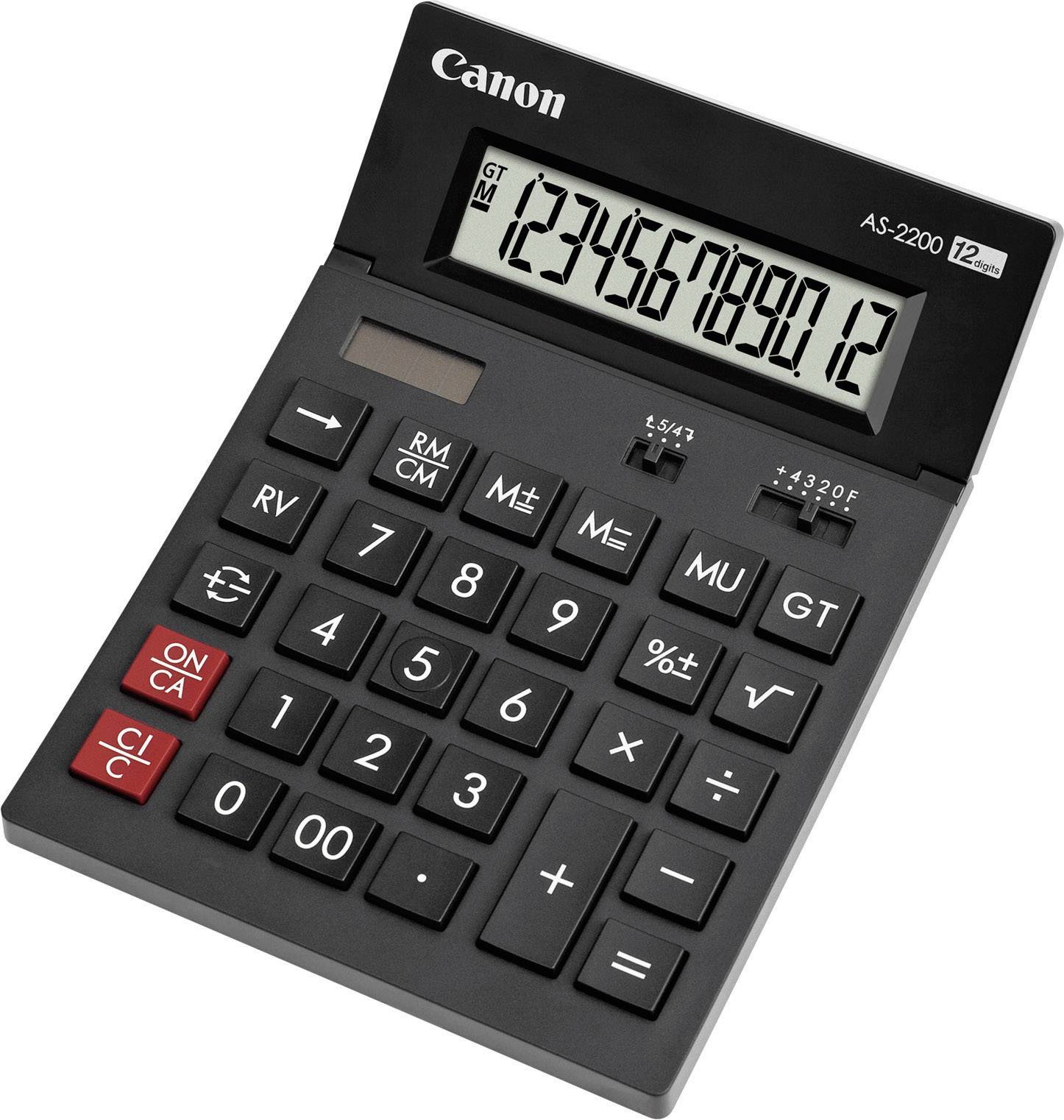 Canon AS-2200 Bureaurekenmachine Donkergrijs Aantal displayposities: 12 werkt op zonne-energie, werkt op batterijen (b x