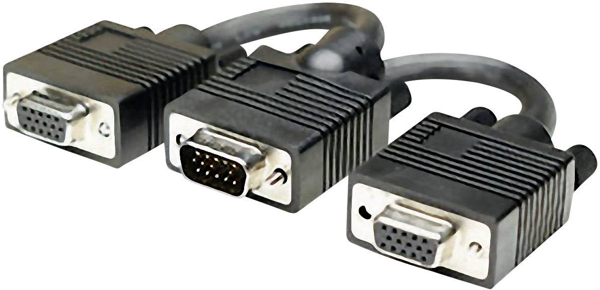 Manhattan 304559 VGA-kabel VGA Y-kabel VGA-stekker 15-polig, VGA-bus 15-polig, VGA-bus 15-polig 0.15 m Zwart Schroefbaar