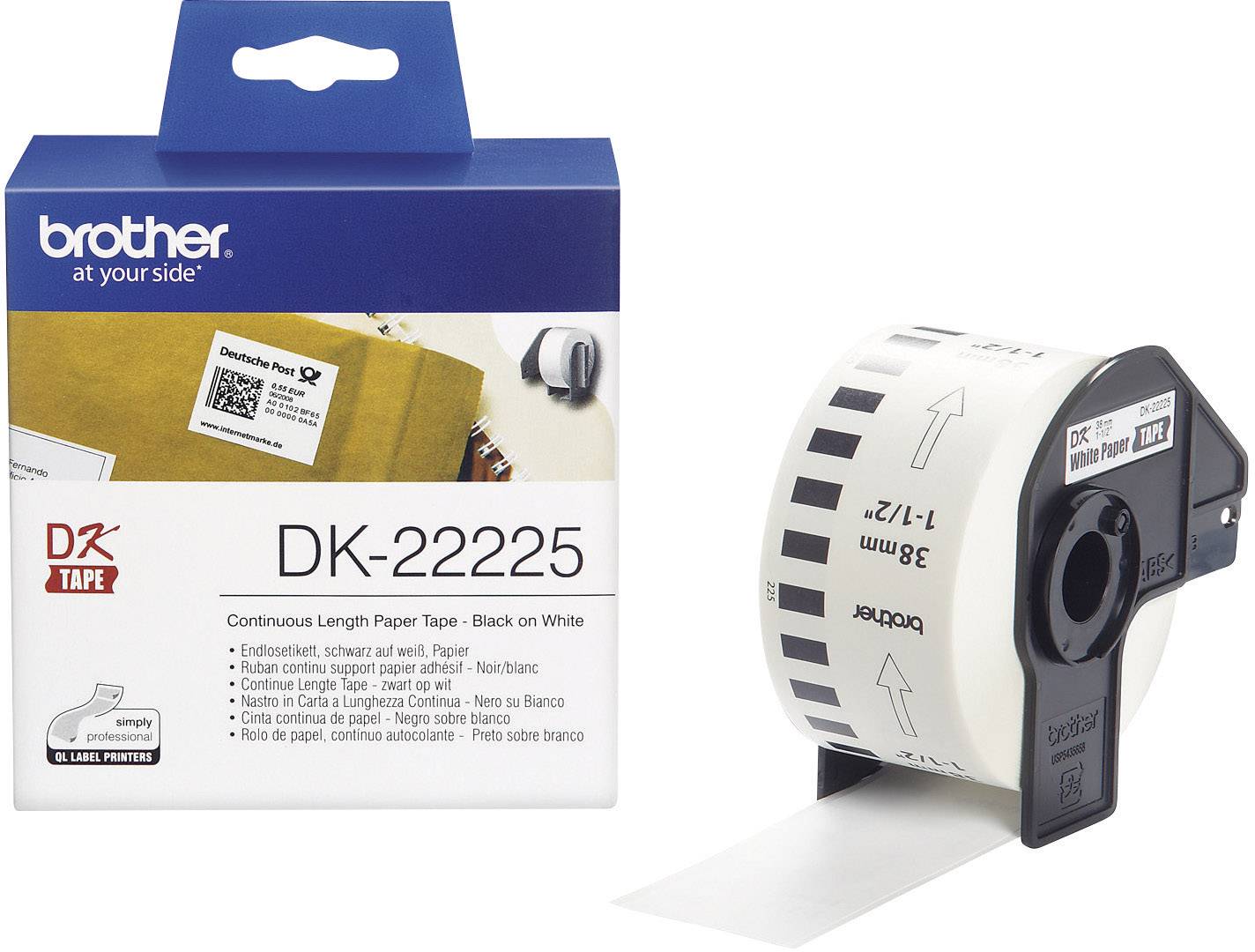 Brother Brother DK-22225 - Papier - Schwarz auf Weiß - Rolle (3,8 cm x 30,5 m) Rol met etiketten 38 mm x 30.48 m Papier