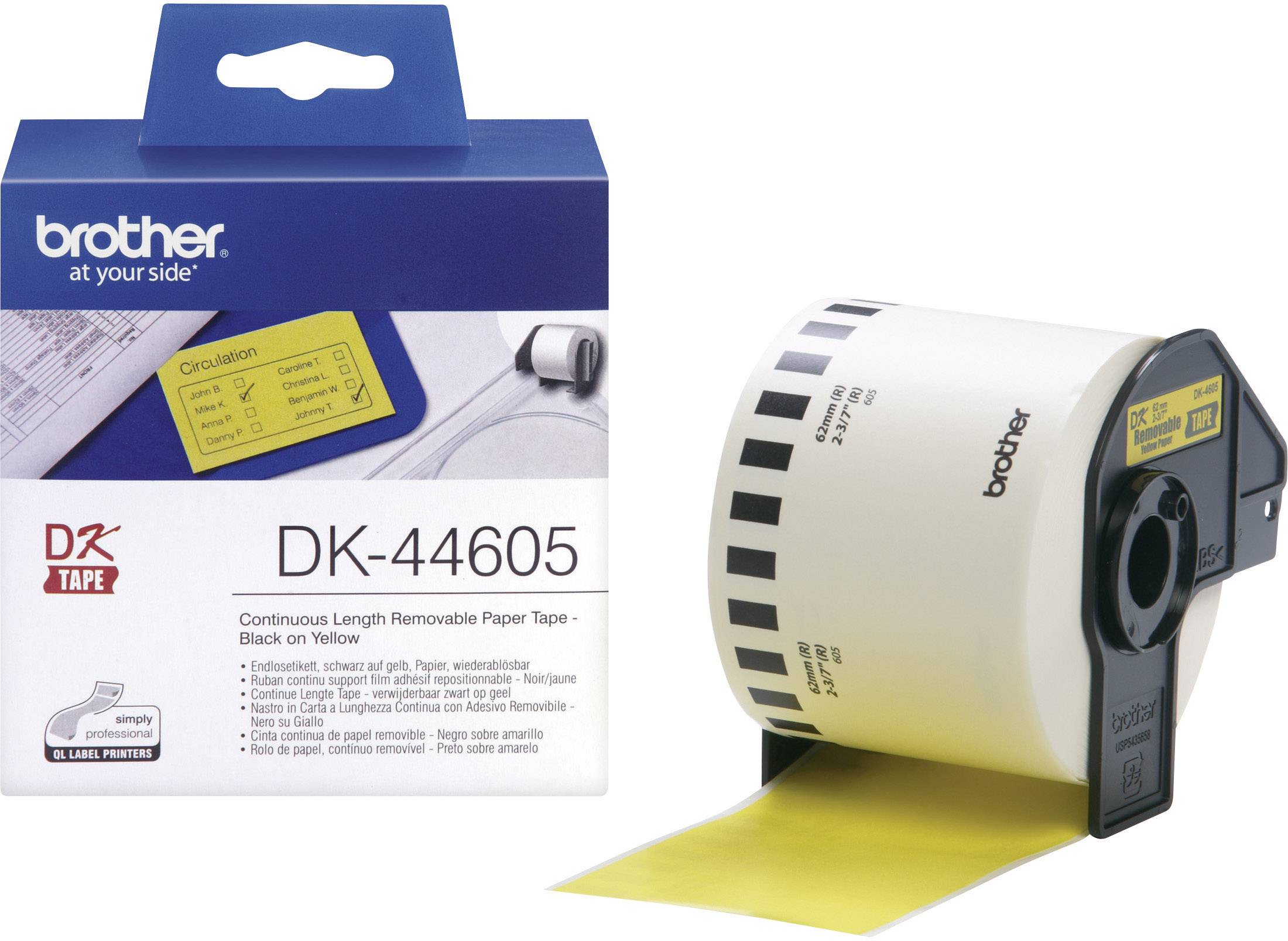 Brother Brother DK44605 - Entfernbarer Klebstoff - Gelb - Rolle (6,2 cm x 30,5 m) Rol met etiketten 62 mm x 30.48 m Papi