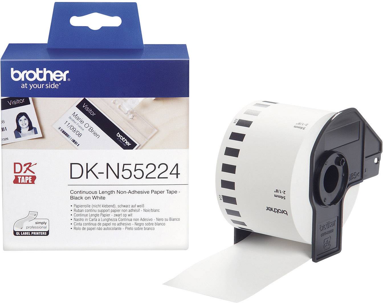 Brother Brother DKN55224 - Papier - Schwarz auf Weiß - Rolle (5,4 cm x 30,5 m) Rol met etiketten 54 mm x 30.48 m Papier