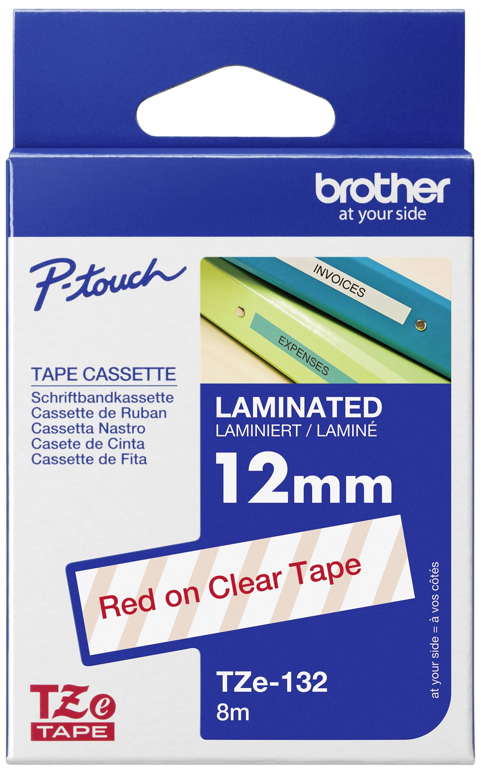 Etiketten Brother TZe, TZ TZe-132 Kunststof Tapekleur: Transparant Tekstkleur:Rood 12 mm 8 m