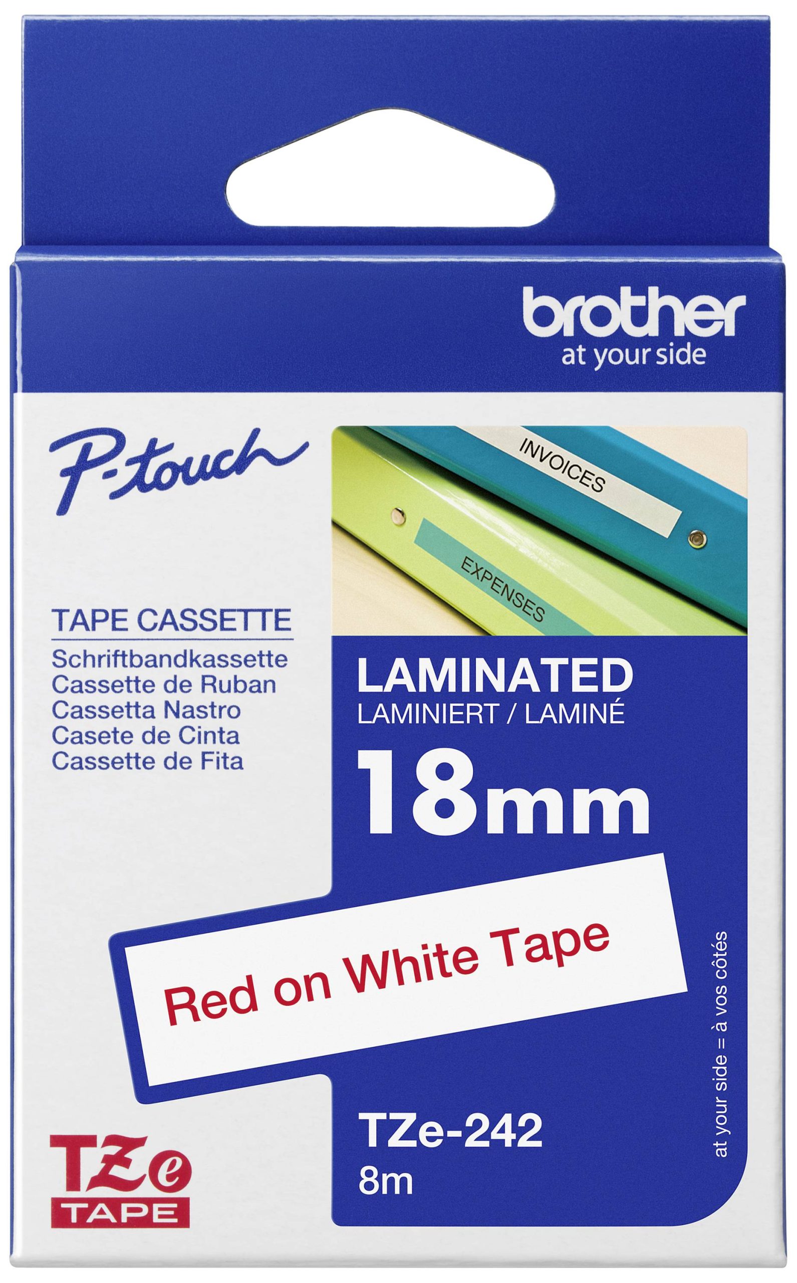 Labeltape Brother TZe, TZ TZe-242 PET Tapekleur: Wit Tekstkleur:Rood 18 mm 8 m