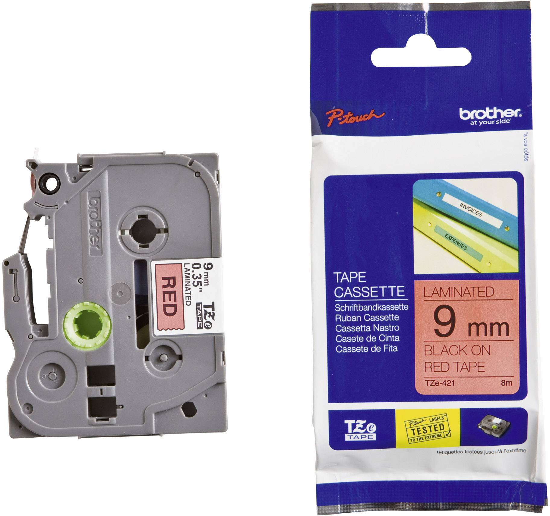 Labeltape Brother TZe, TZ TZe-421 PET Tapekleur: Rood Tekstkleur:Zwart 9 mm 8 m