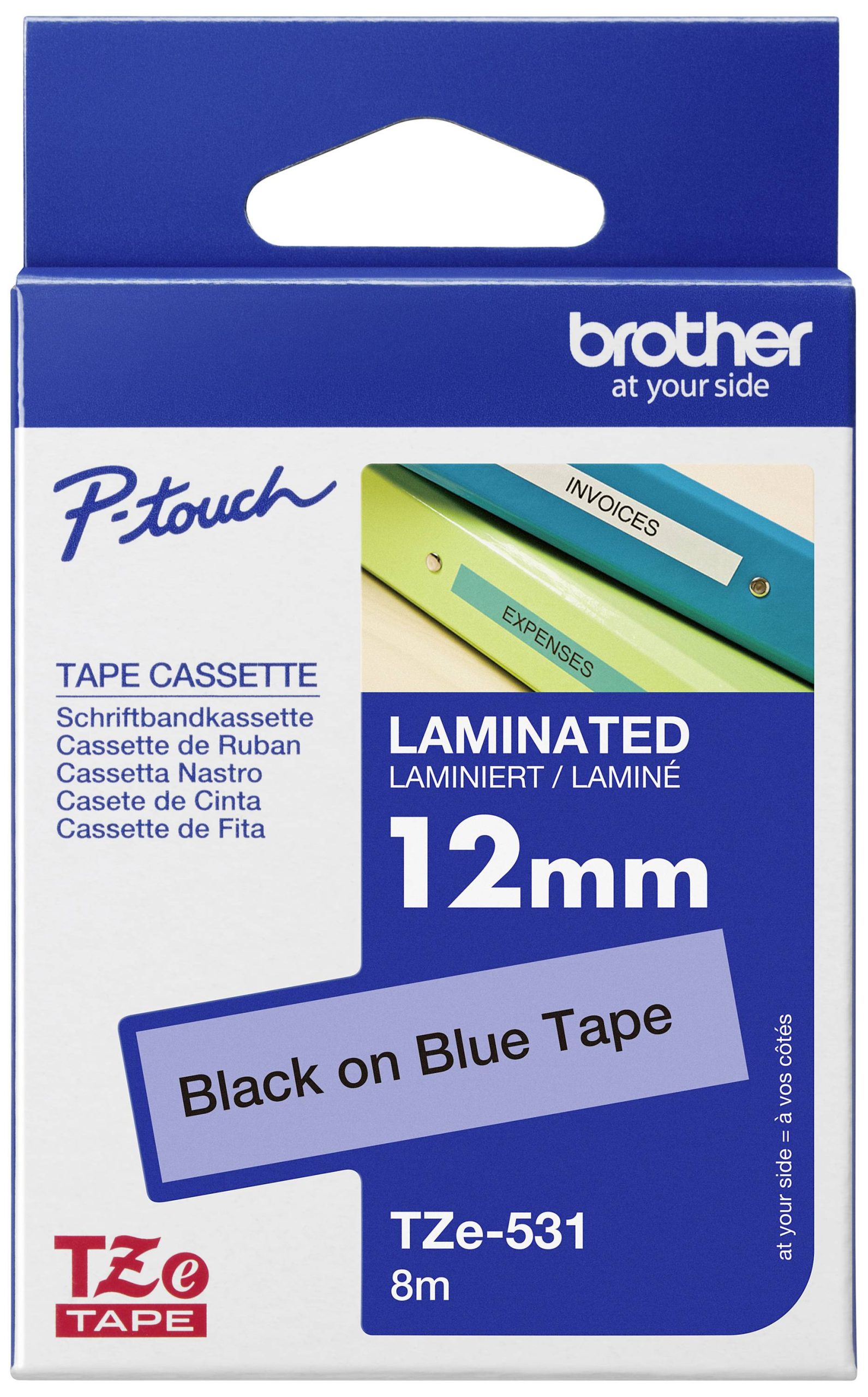 Labeltape Brother TZe, TZ TZe-531 PET Tapekleur: Blauw Tekstkleur:Zwart 12 mm 8 m