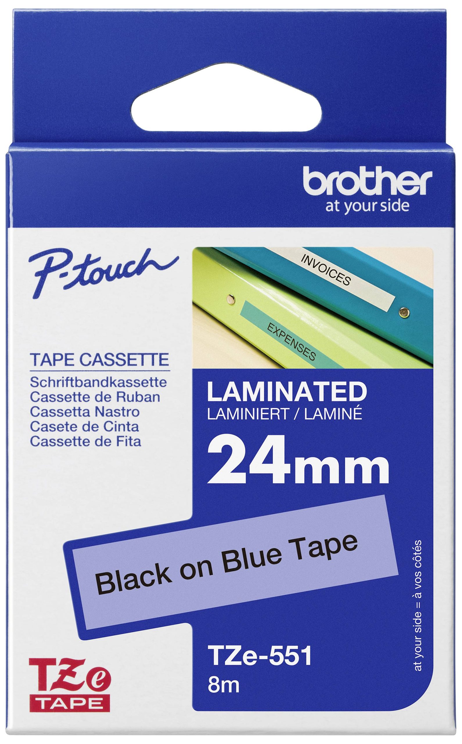Labeltape Brother TZe, TZ TZe-551 PET Tapekleur: Blauw Tekstkleur:Zwart 24 mm 8 m