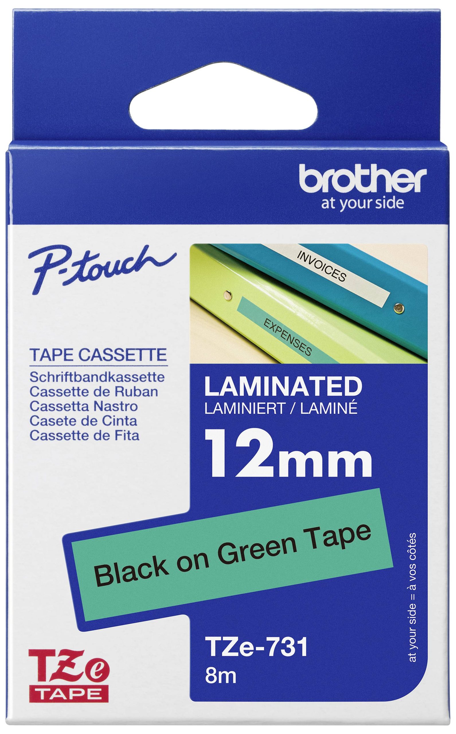 Labeltape Brother TZe, TZ TZe-731 PET Tapekleur: Groen Tekstkleur:Zwart 12 mm 8 m