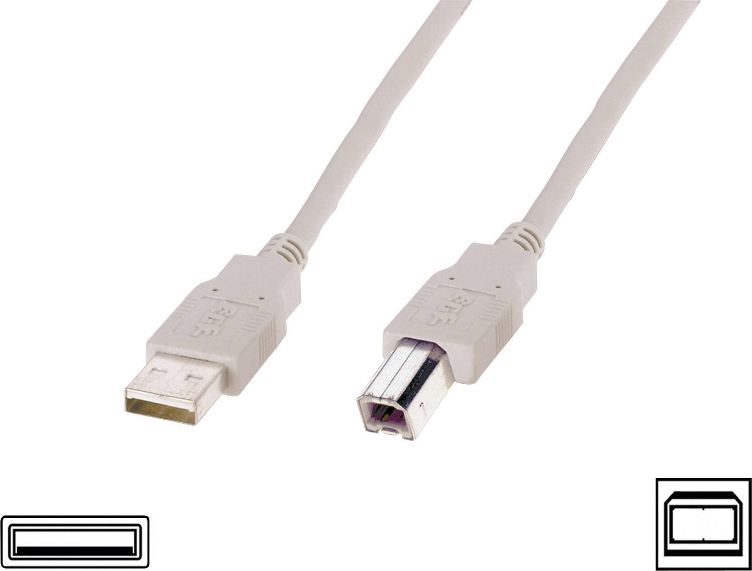 Digitus AK-300102-018-E USB-kabel USB 2.0 USB-A stekker, USB-B stekker 1.80 m Beige