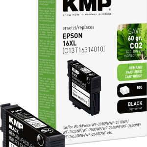 KMP Inktcartridge vervangt Epson 16XL, T1631 Compatibel Zwart E141 1621,4001 KMP Inktcartridge vervangt Epson 16XL, T1631 Compatibel Zwart E141 1621,4001