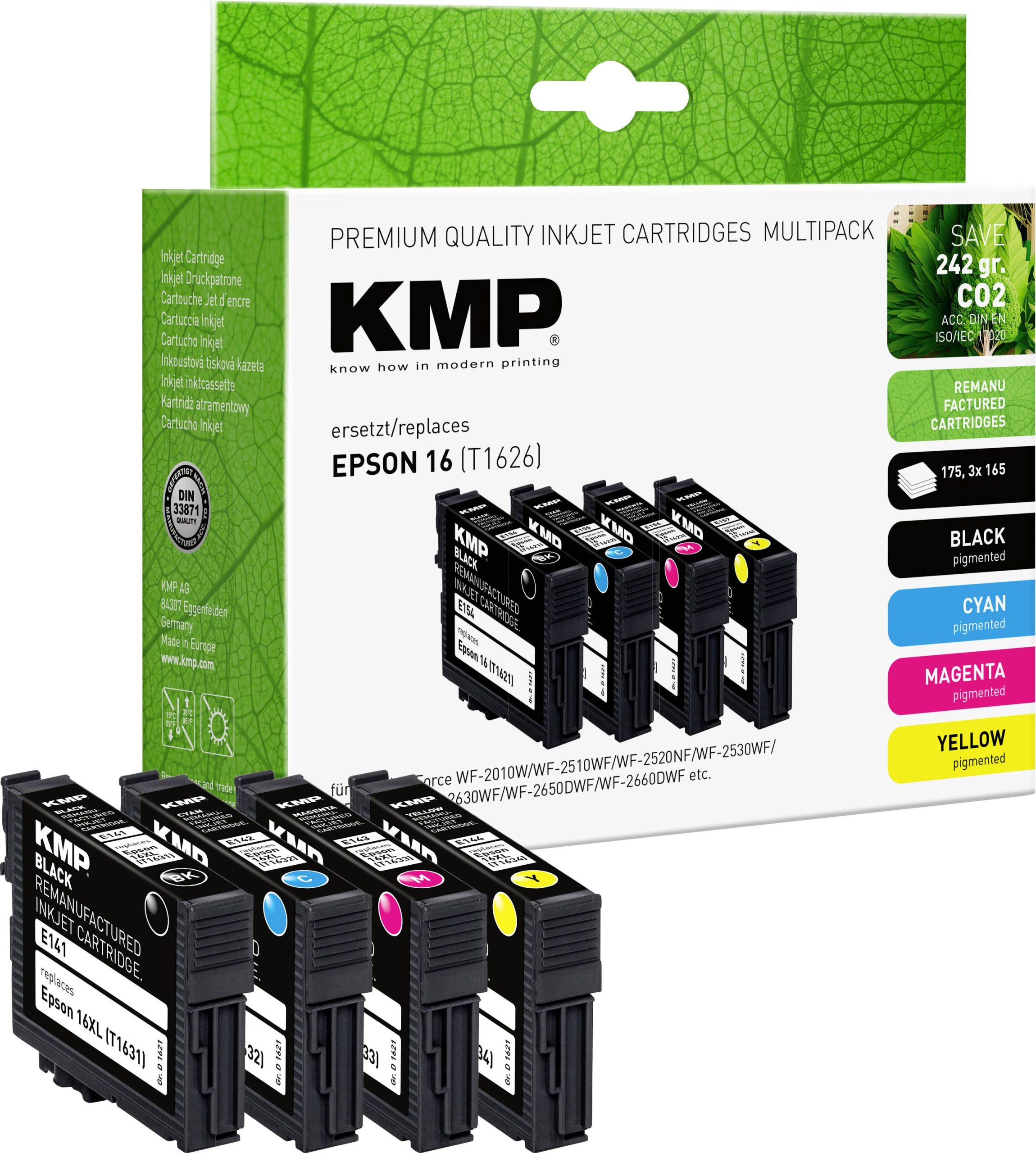 KMP Inktcartridge vervangt Epson 16XL, T1636, T1631, T1632, T1633, T1634 Compatibel Combipack Zwart, Cyaan, Magenta, Gee