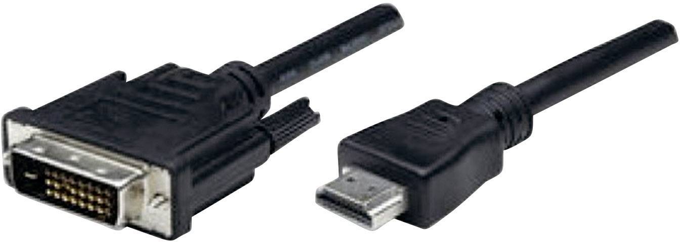 Manhattan HDMI / DVI Adapterkabel HDMI-A-stekker, DVI-D 24+1-polige stekker 1.80 m Zwart 372503-CG Schroefbaar HDMI-kabe