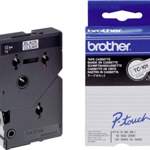 Brother TC-101 Labeltape Kunststof Tapekleur: Transparant Tekstkleur: Zwart 12 mm 7.7 m Brother TC-101 Labeltape Kunststof Tapekleur: Transparant Tekstkleur: Zwart 12 mm 7.7 m