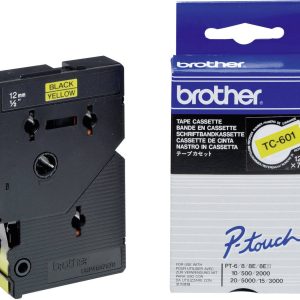 Brother TC-601 Labeltape Kunststof Tapekleur: Geel Tekstkleur: Zwart 12 mm 7.7 m Brother TC-601 Labeltape Kunststof Tapekleur: Geel Tekstkleur: Zwart 12 mm 7.7 m