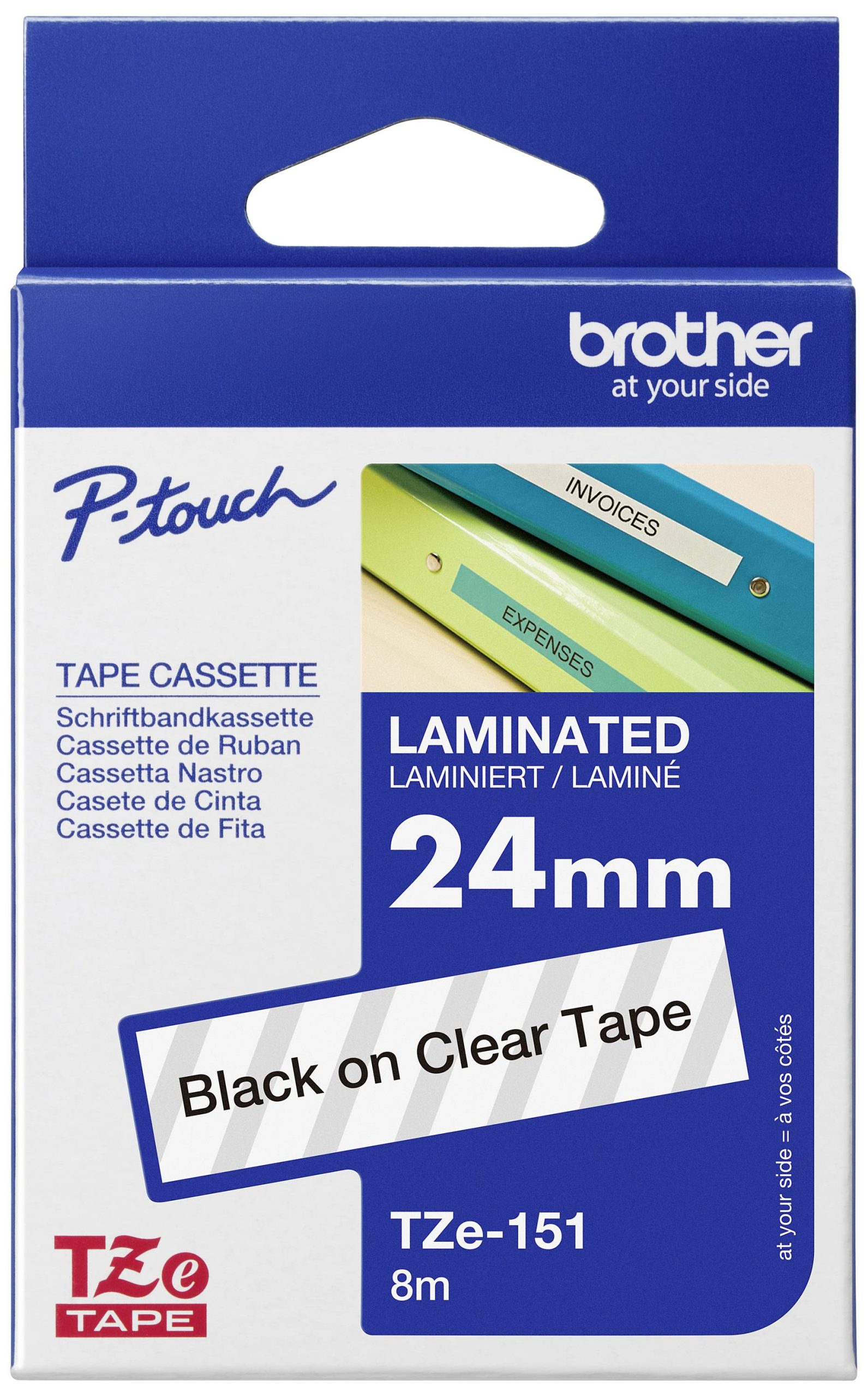 Brother TZe, TZ TZe-151 Tapekleur: Transparant Tekstkleur:Zwart 24 mm 8 m