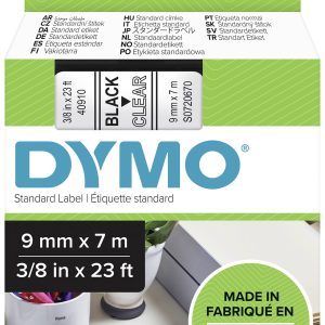 Labeltape DYMO D1 40910 Polyester Tapekleur: Transparant Tekstkleur:Zwart 9 mm 7 m Labeltape DYMO D1 40910 Polyester Tapekleur: Transparant Tekstkleur:Zwart 9 mm 7 m