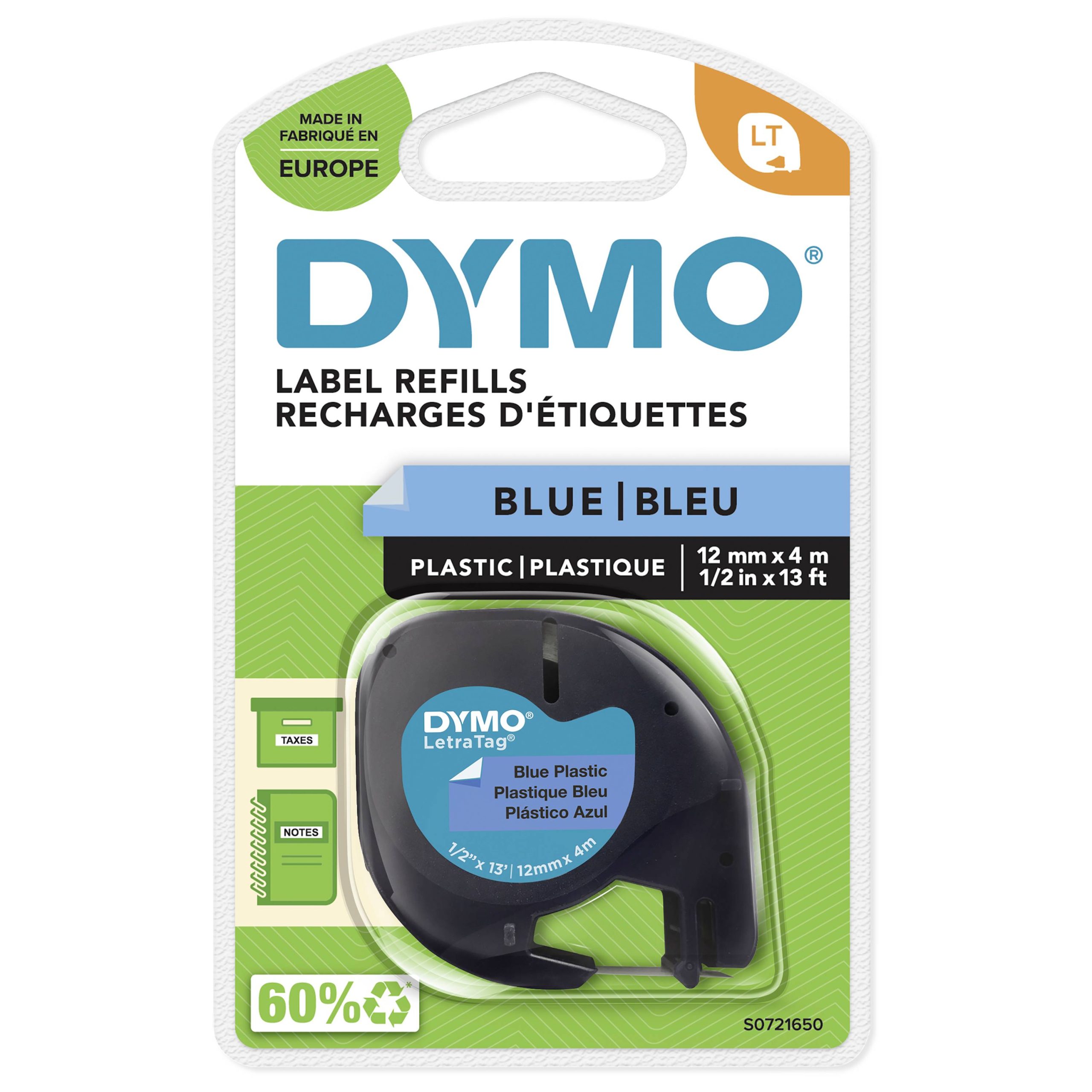 DYMO LT Labeltape Kunststof Tapekleur: Ultrablauw Tekstkleur: Zwart 12 mm 4 m
