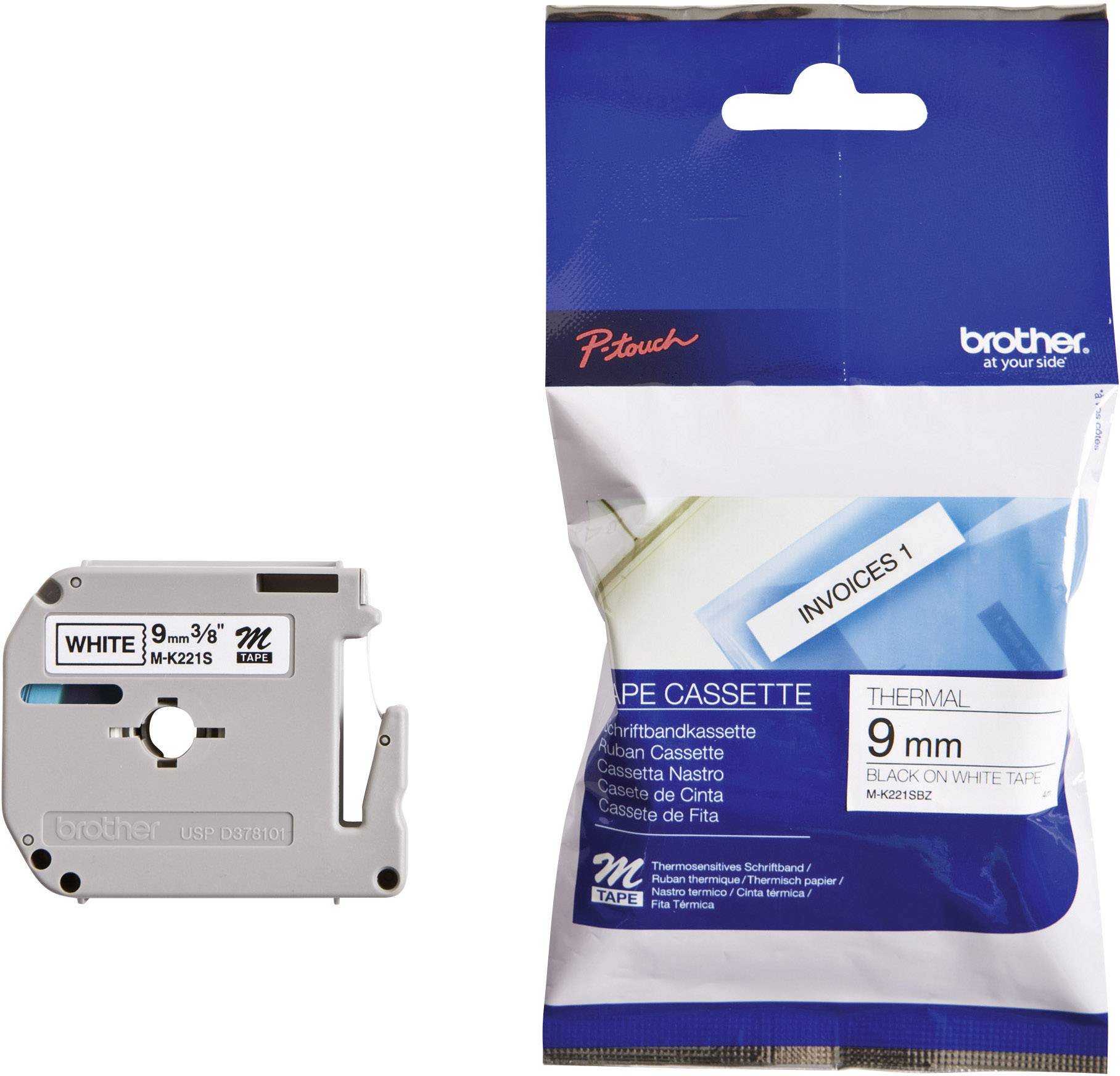 Brother M-K221S Labeltape Tapekleur: Wit Tekstkleur: Zwart 9 mm 4 m