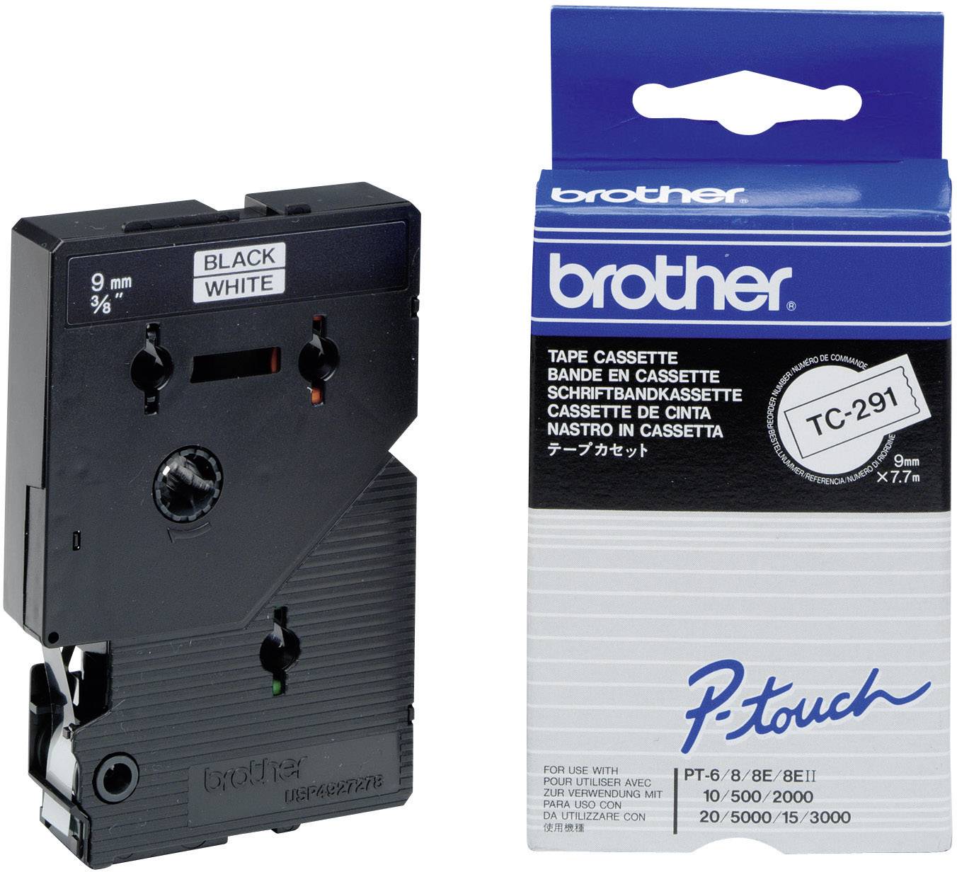 Brother TC-291 Labeltape Kunststof Tapekleur: Wit Tekstkleur: Zwart 9 mm 7.7 m