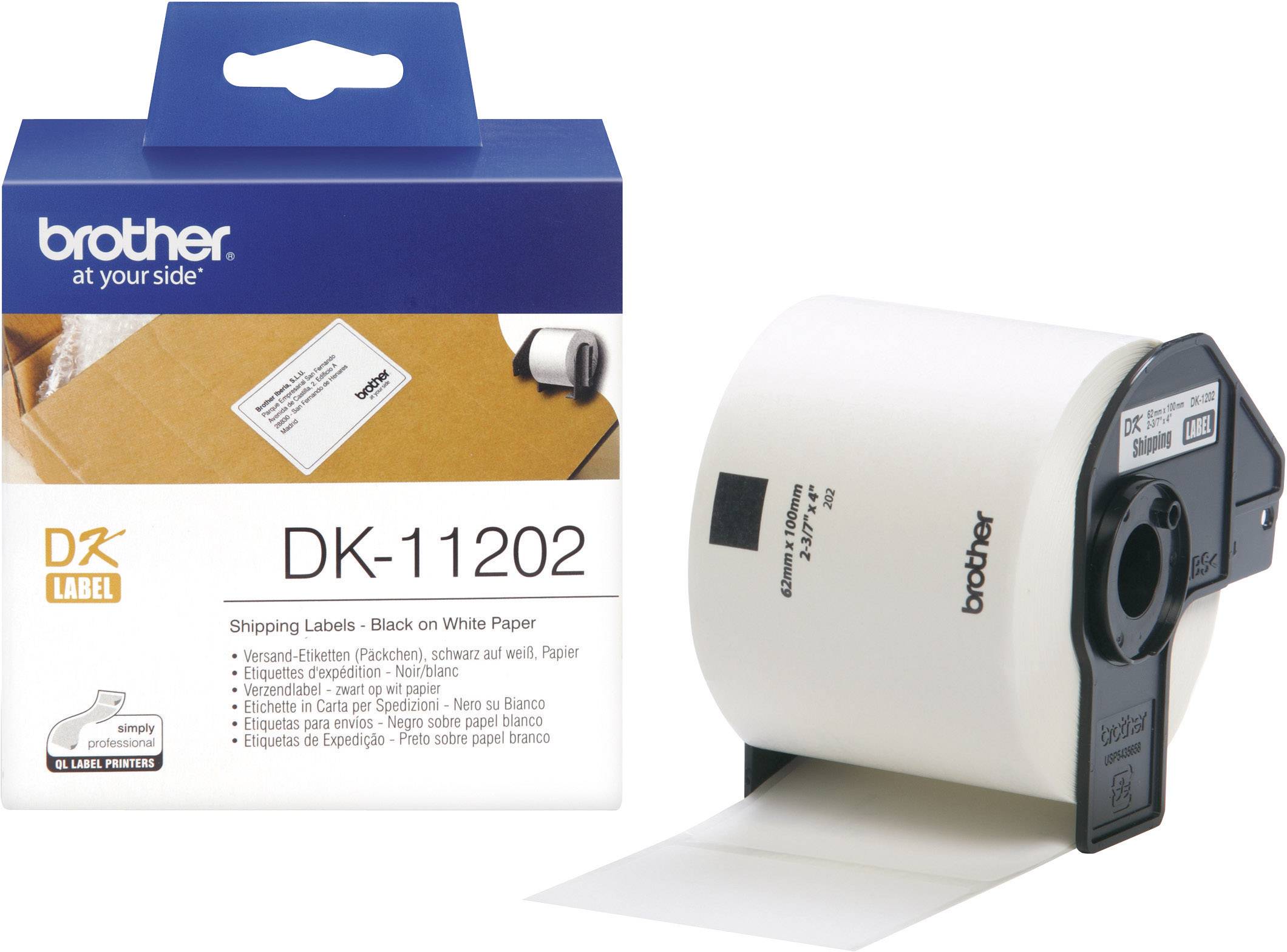 Brother DK-11202 Rol met etiketten 62 x 100 mm Papier Wit 300 stuk(s) Permanent hechtend DK11202 Verzendetiketten