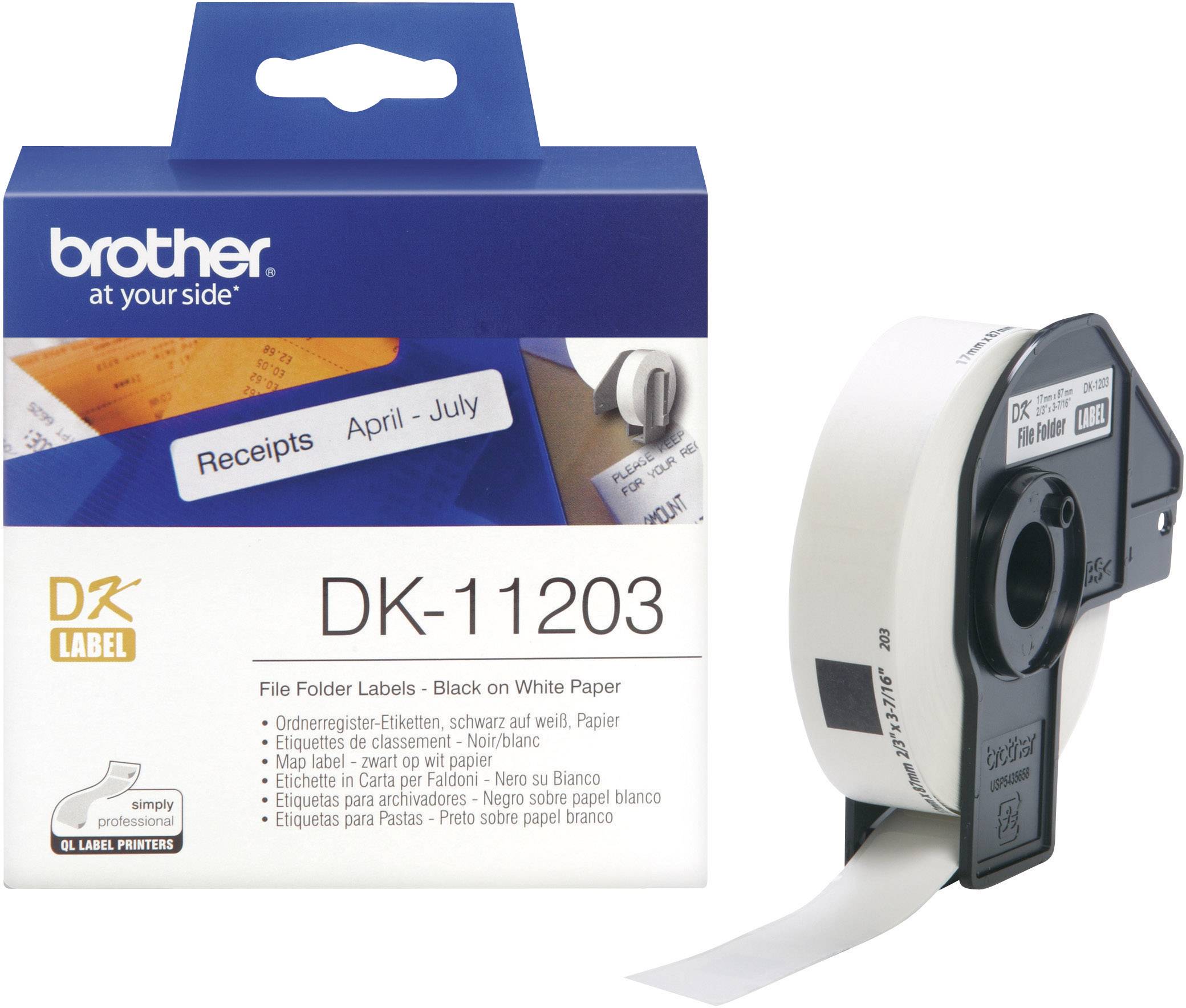 Brother DK-11203 Rol met etiketten 17 x 87 mm Papier Wit 300 stuk(s) Permanent hechtend DK11203 Etiketten voor ordnerinh